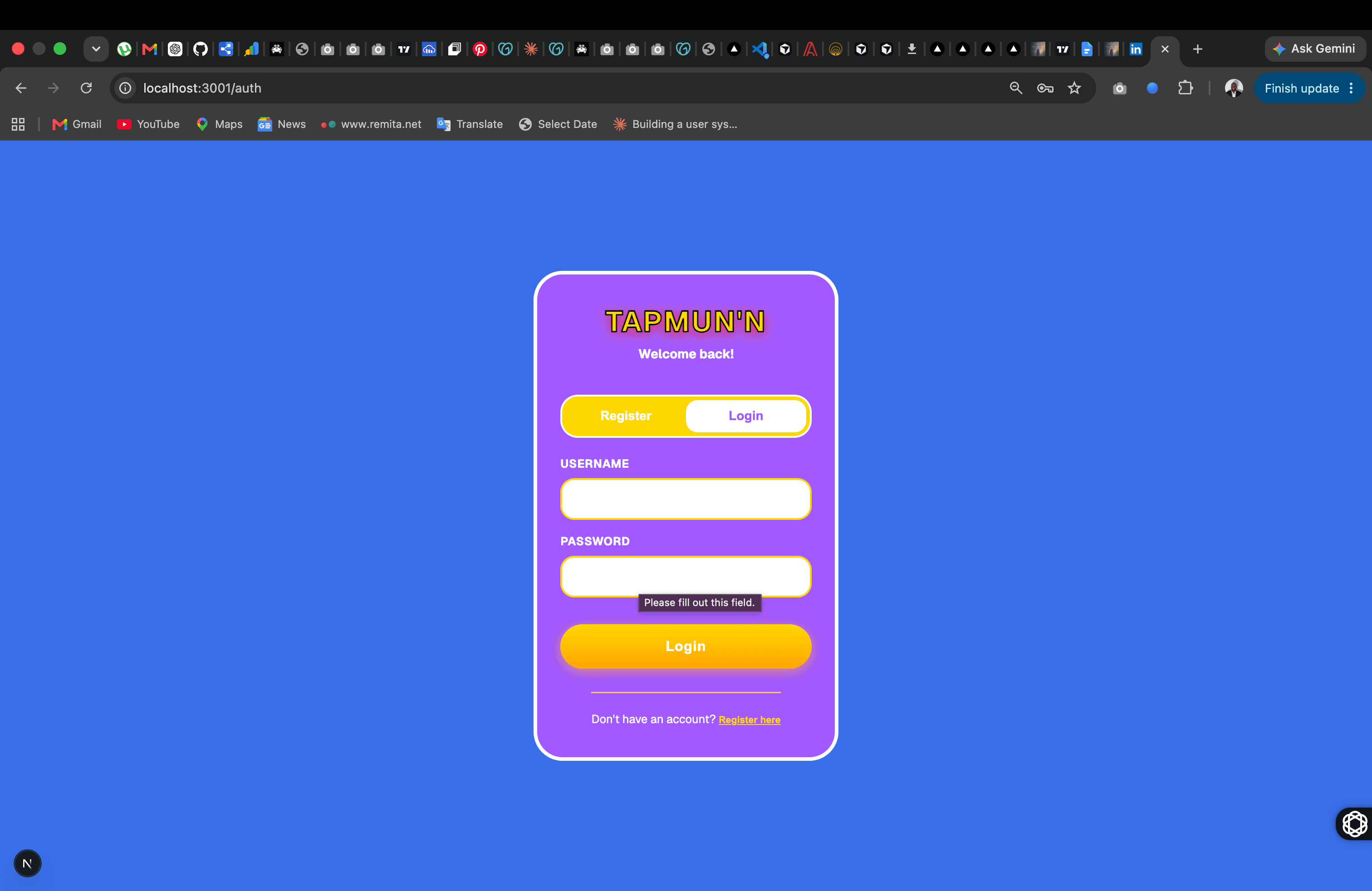 Tap Mun'n authentication view