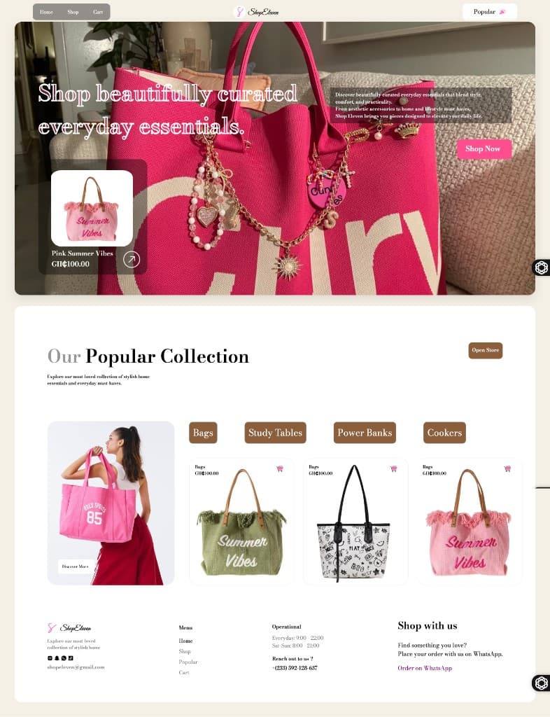 Shop Eleven desktop storefront hero screenshot