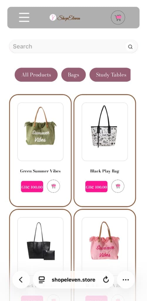 Shop Eleven mobile shop page